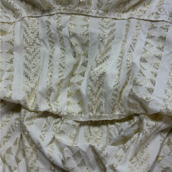 Elan White Gold Metallic Jacquard Tiered Babydoll Boho Mini Dress Size Small - Picture 8 of 14